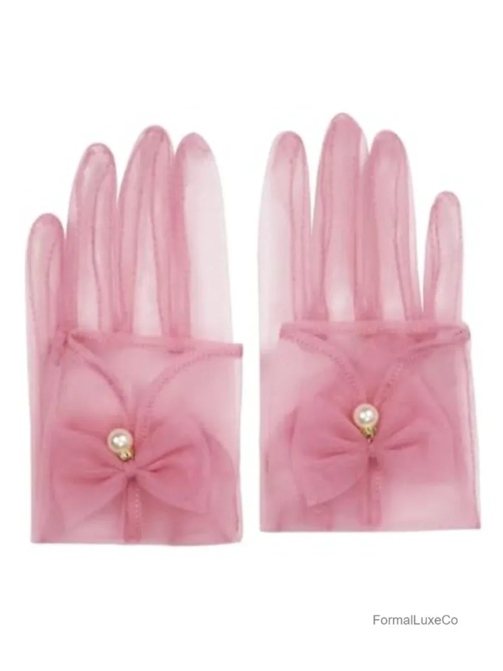 Women's Bow Tea Party Gloves Sheer Elegant Mesh Short Gloves Wedding Bridesmaid